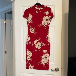 High neck floral print dress